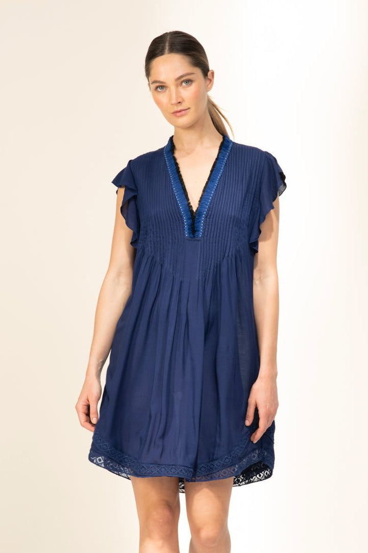 Navy mini dress – Mini Dress Sasha by Poupette St Barth, front view