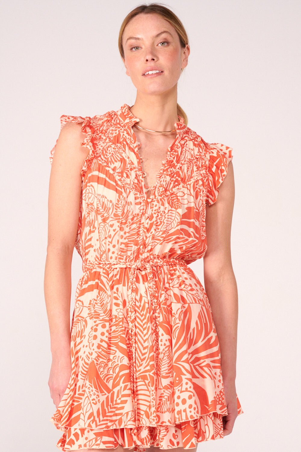 Orange Toucan mini dress – Mini Dress Callie by Poupette St Barth, front view