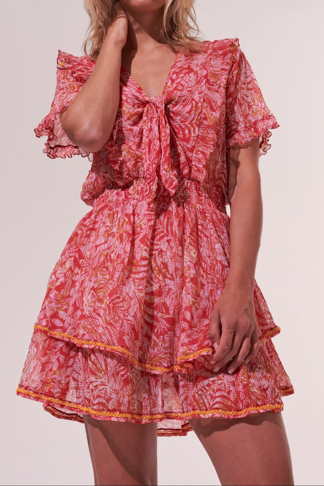 Orange tropical mini dress Alyson by Poupette St Barth, featuring a stylish, lightweight design perfect for warm weather.