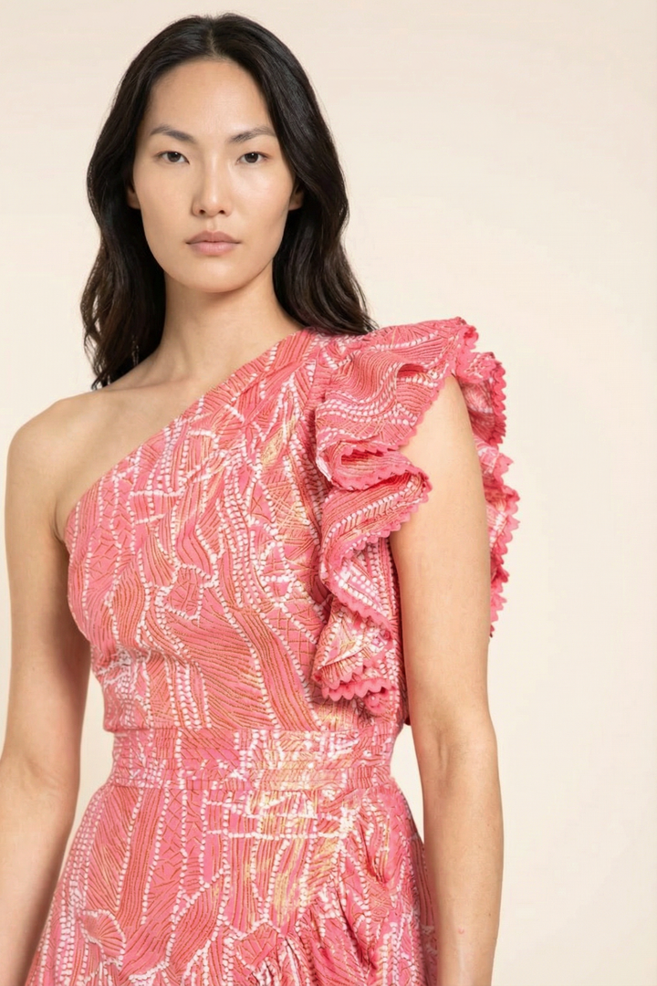 Pink Mini Dress Corinne by Poupette St Barth, showcasing a stylish, lightweight mini dress with a relaxed fit and elegant design.