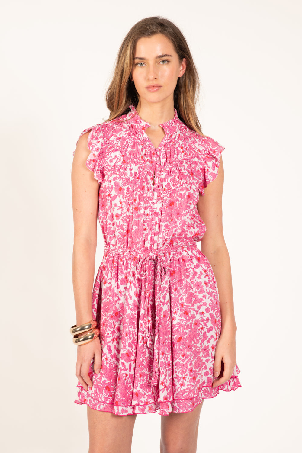 Pink Aquaflora mini dress – Mini Dress Callie by Poupette St Barth, front view