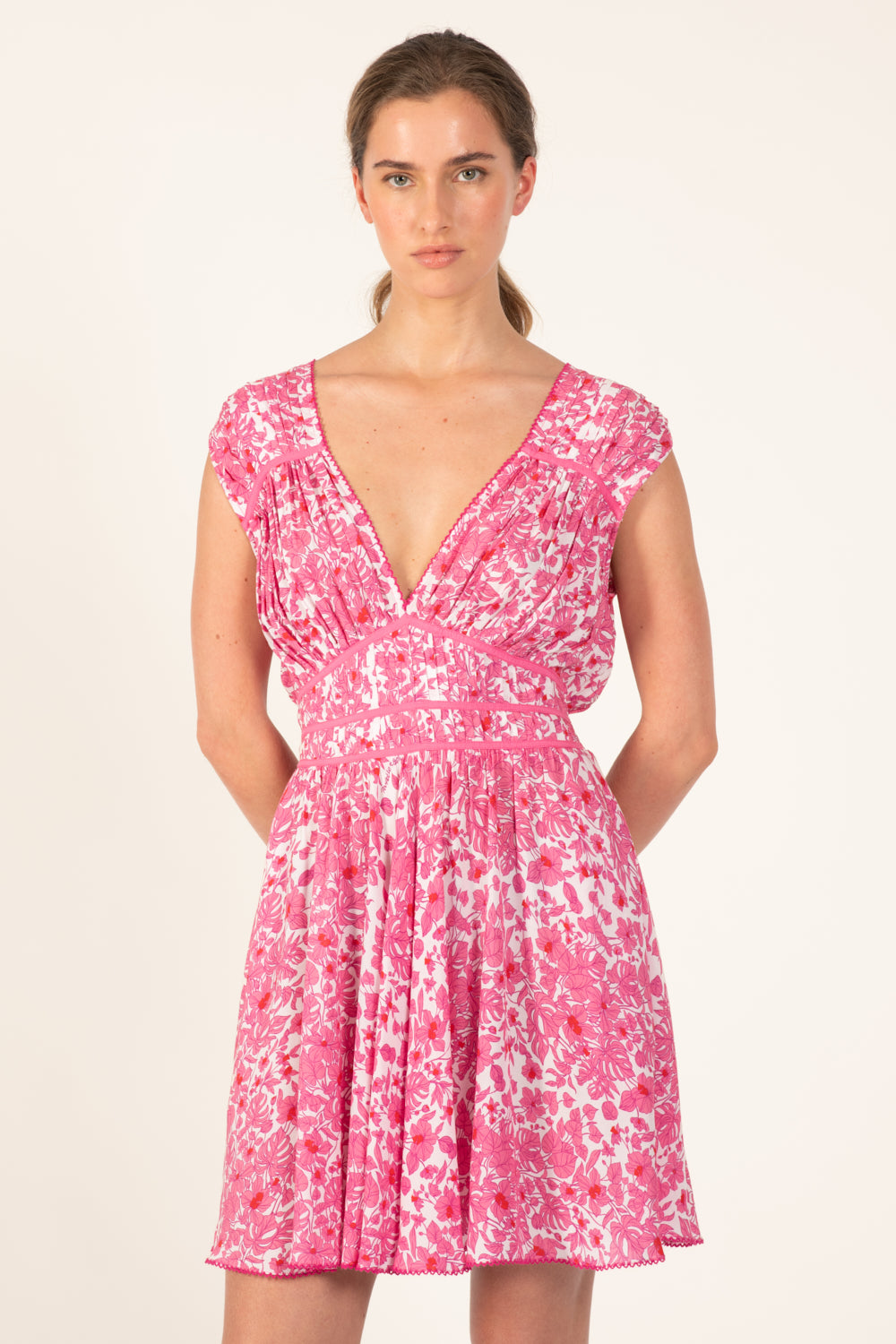 Pink Aquaflora mini dress – Mini Dress Ciao by Poupette St Barth, front view