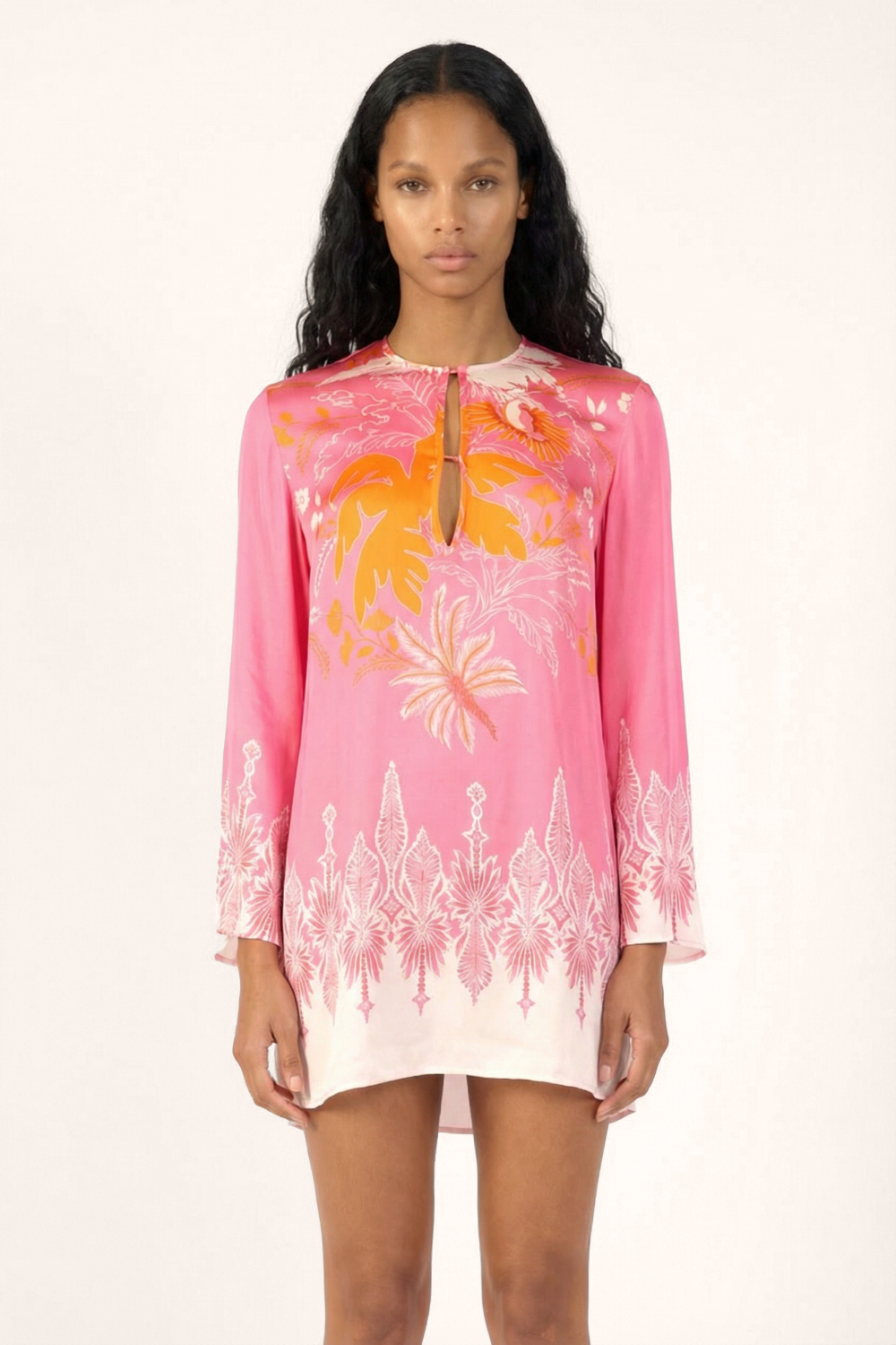 Pink Canopy mini dress – Mini Dress Gia by Poupette St Barth, front view with keyhole neckline