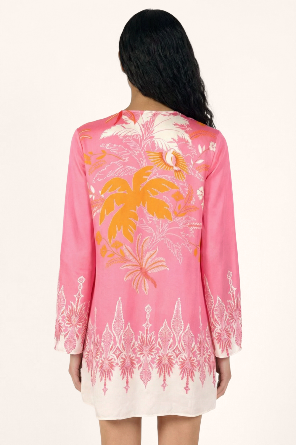 Pink Canopy mini dress – Mini Dress Gia by Poupette St Barth, back view showing border print