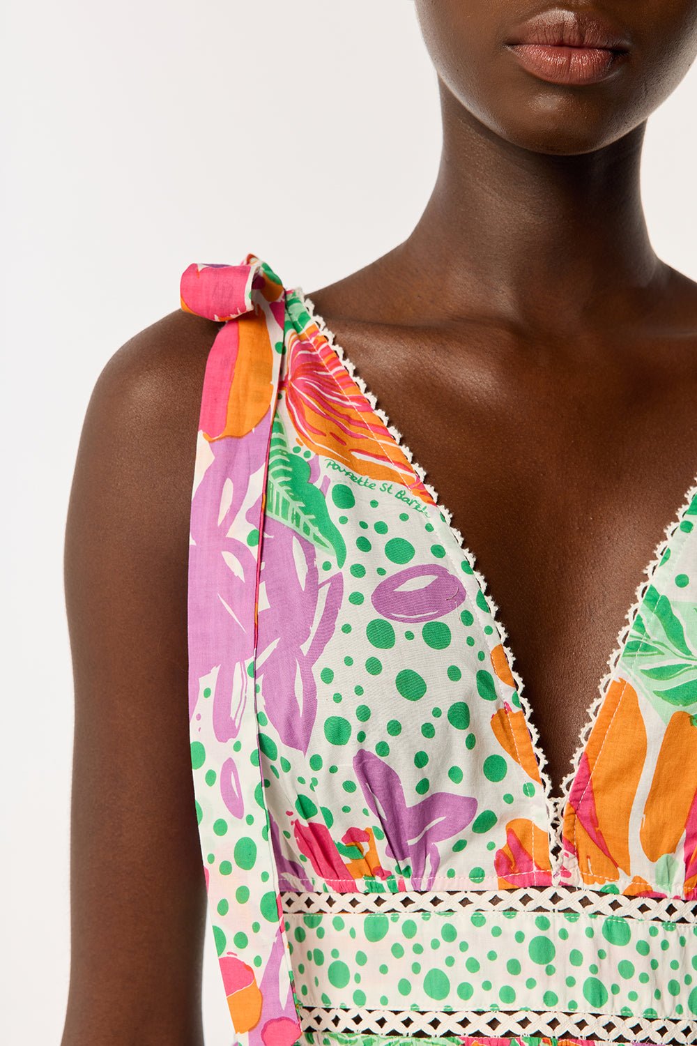 Pink Poupette St Barth Mini Dress Cara with artistic floral print, lightweight cotton fabric, and a stylish, feminine fit.