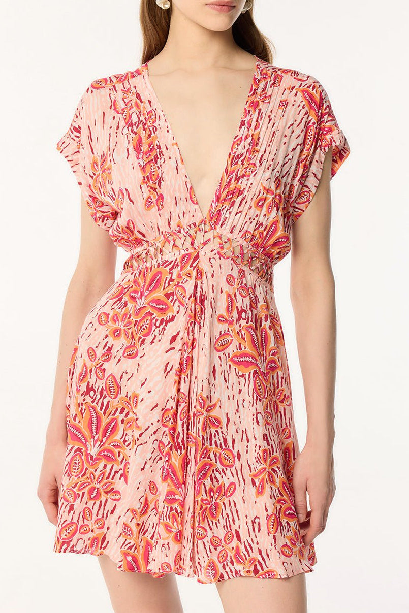 Mini Dress Cecile - Pink Exotic Forest | Poupette St Barth