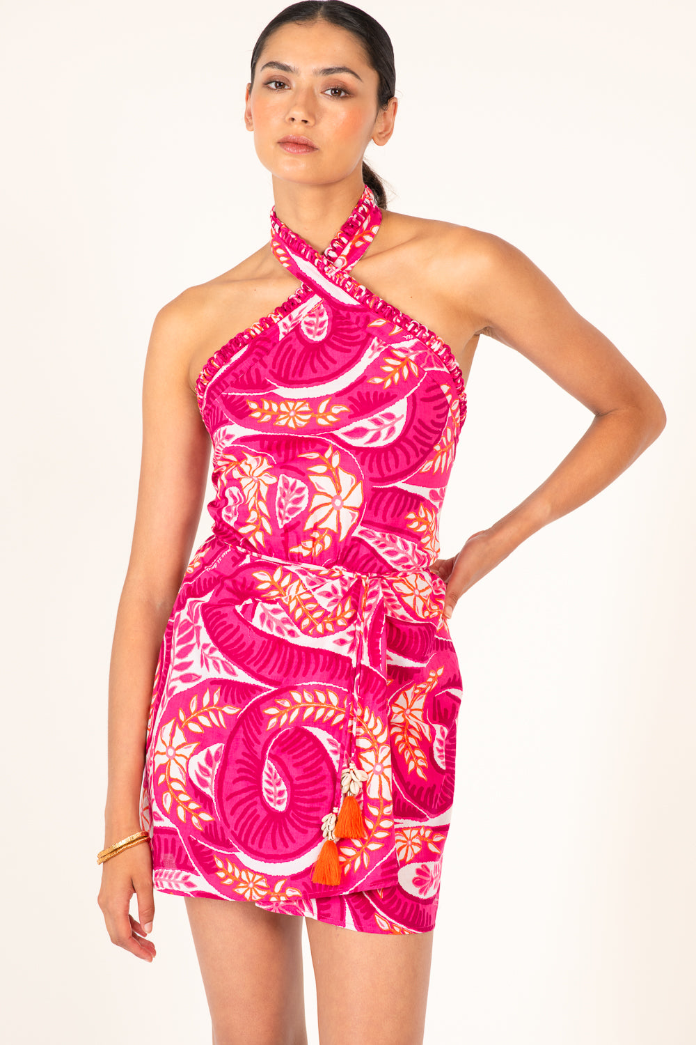 Pink Holy Snake mini dress – Mini Dress Manon by Poupette St Barth, front view