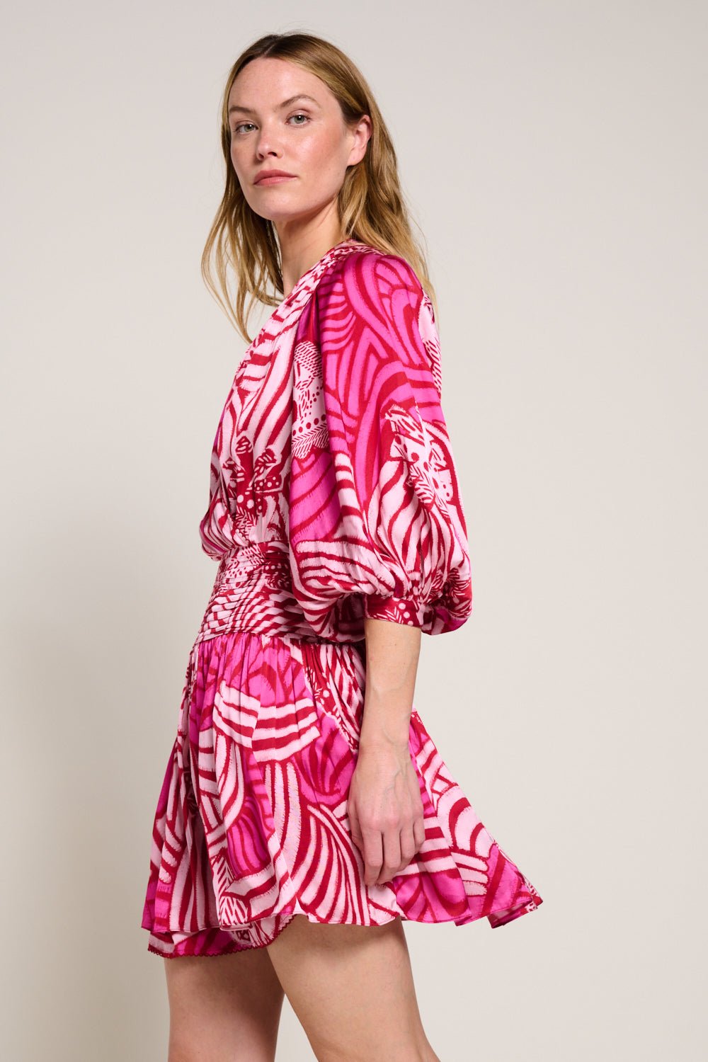Pink Japonism mini dress – Mini Dress Colleen by Poupette St Barth, front view