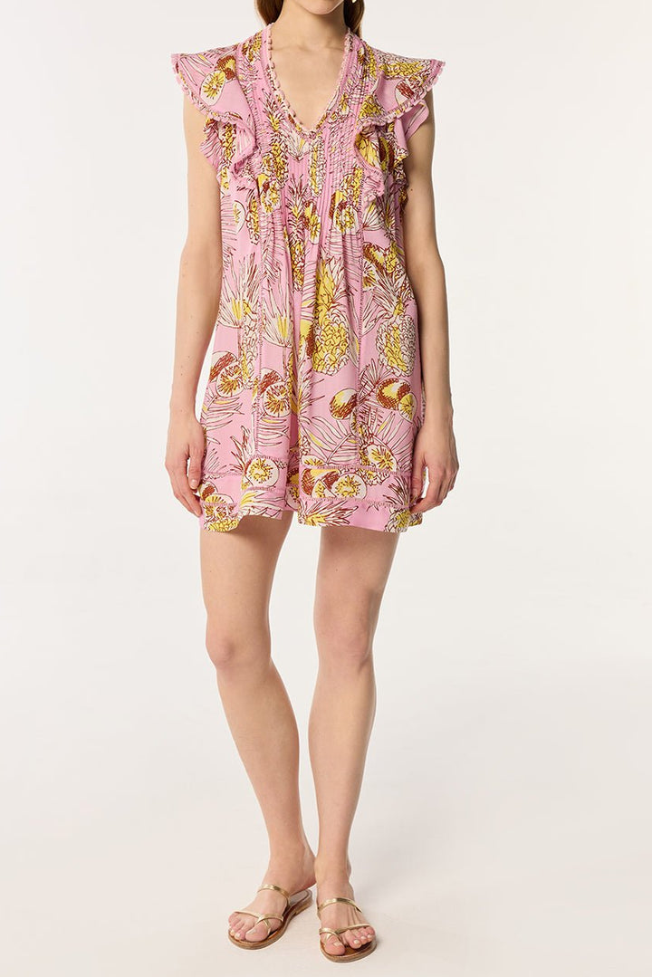 Pink Mini Dress Camelia by Poupette St Barth, featuring a stylish and feminine design perfect for warm-weather occasions.
