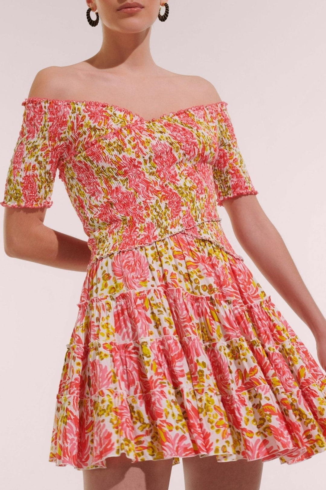 Pink Krysan mini dress – Mini Dress Soledad by Poupette St Barth, fabric detail