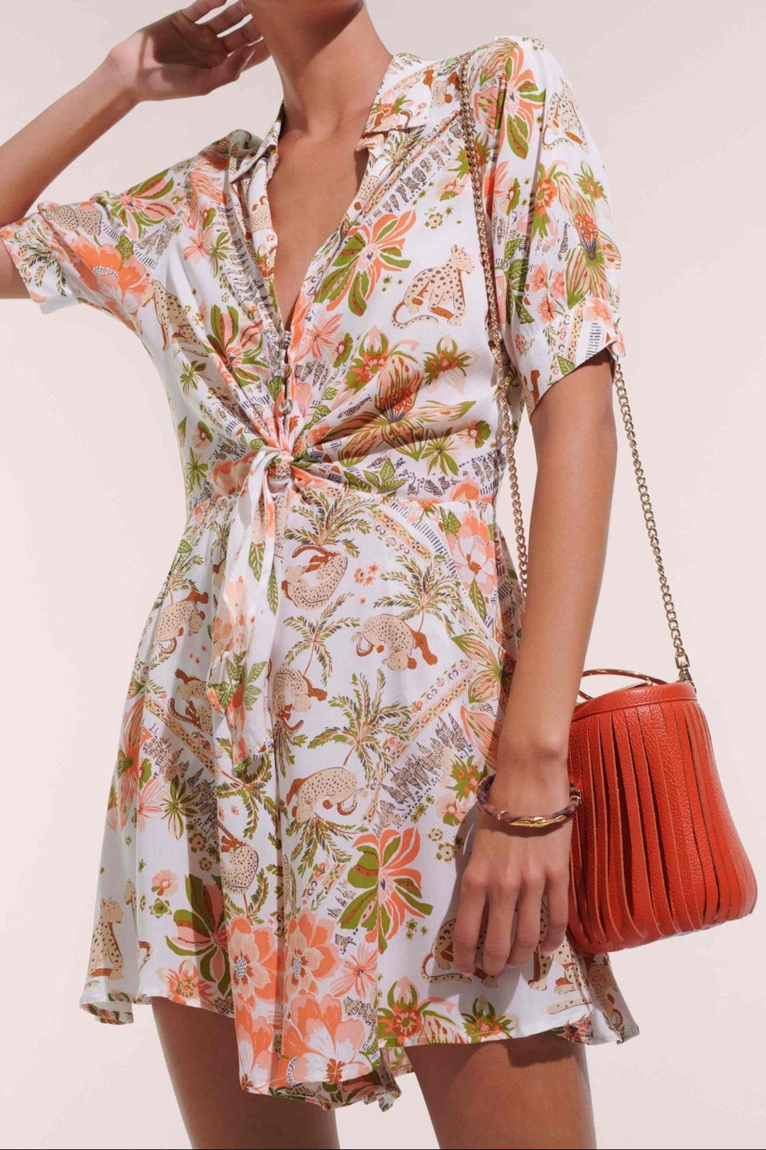 Pink Leo Foulard mini dress – Mini Dress Bettina by Poupette St Barth, front view