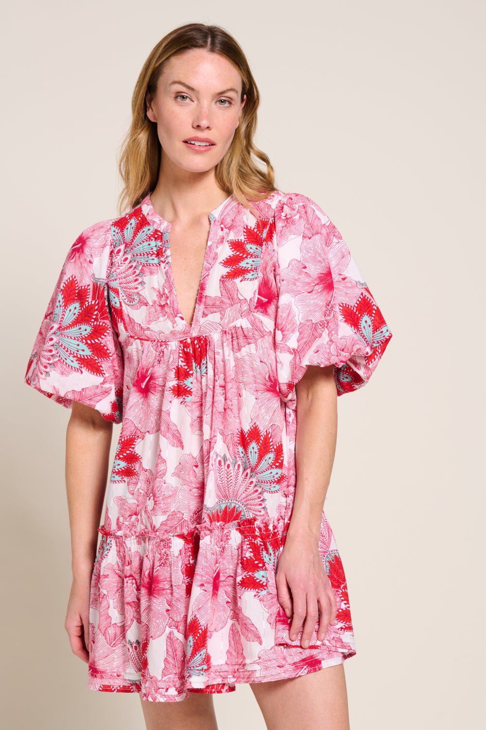 Pink Padang mini dress – Mini Dress Cruz by Poupette St Barth, front view