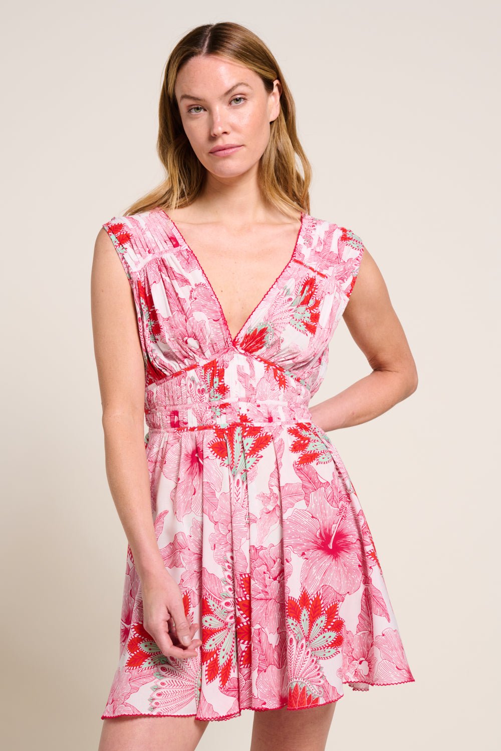 Pink Padang mini dress – Mini Dress Ciao by Poupette St Barth, front view
