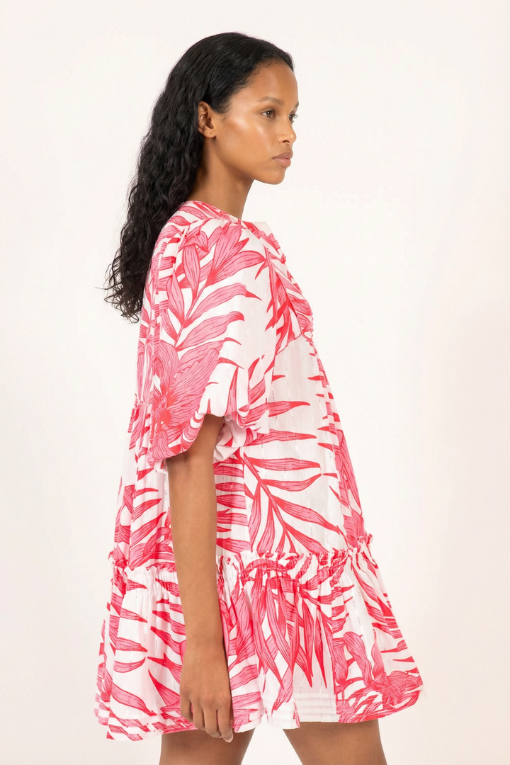 Pink Palm Leaf mini dress – Mini Dress Cruz by Poupette St Barth, view 2
