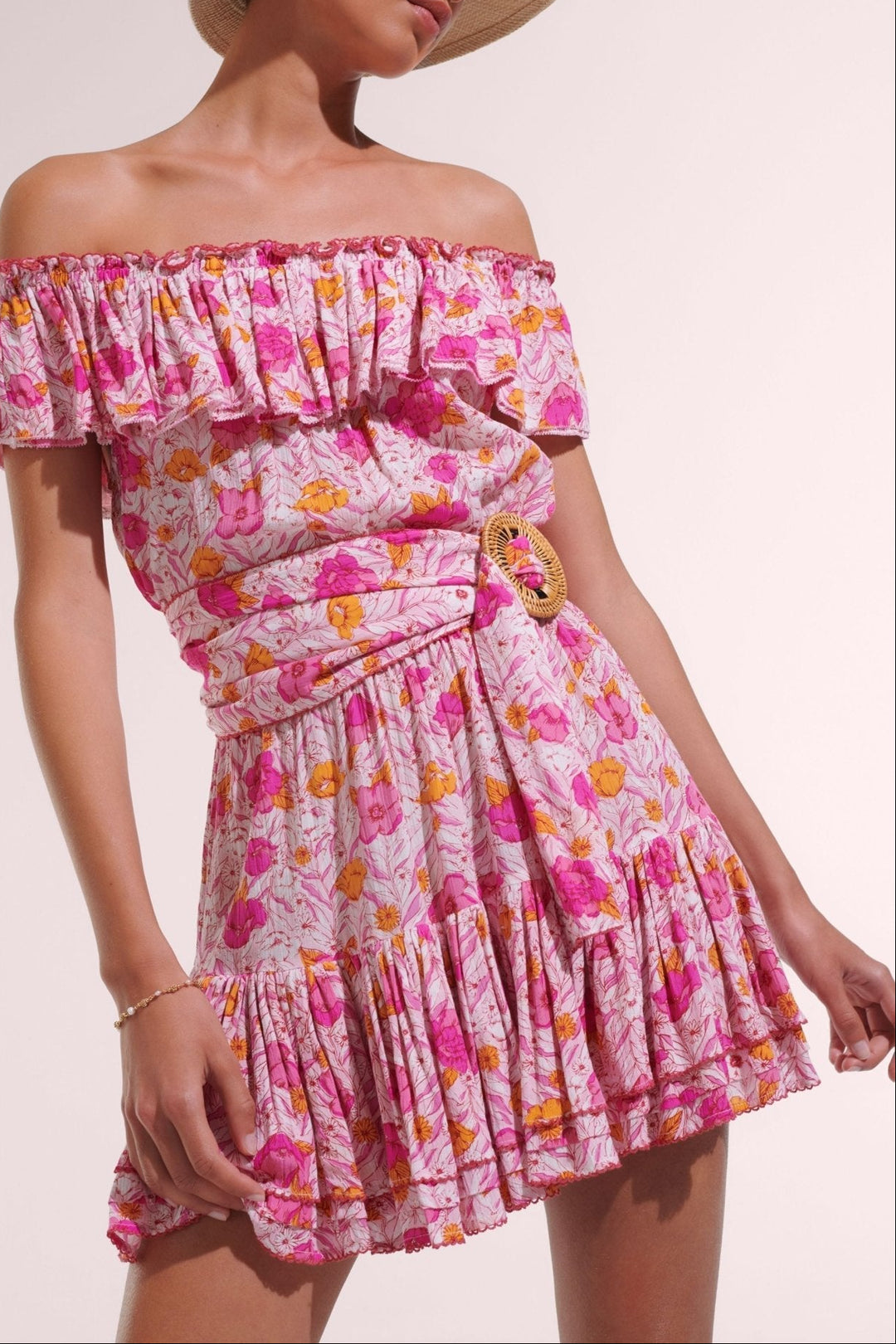 Pink Petunia mini dress – Mini Dress Bella by Poupette St Barth, front view