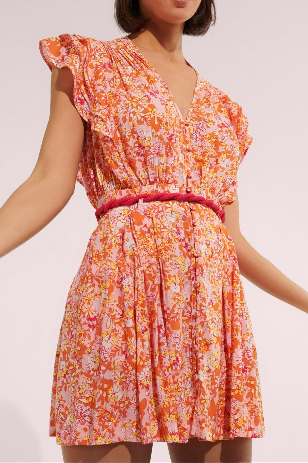 Pink Mini Dress Bice by Poupette St Barth featuring a sweet bell silhouette, lightweight fabric, and stylish summer design.