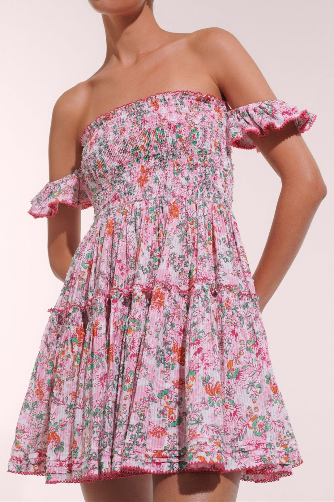 Pink Sweet Liberty mini dress – Mini Dress Aurora by Poupette St Barth, fabric detail