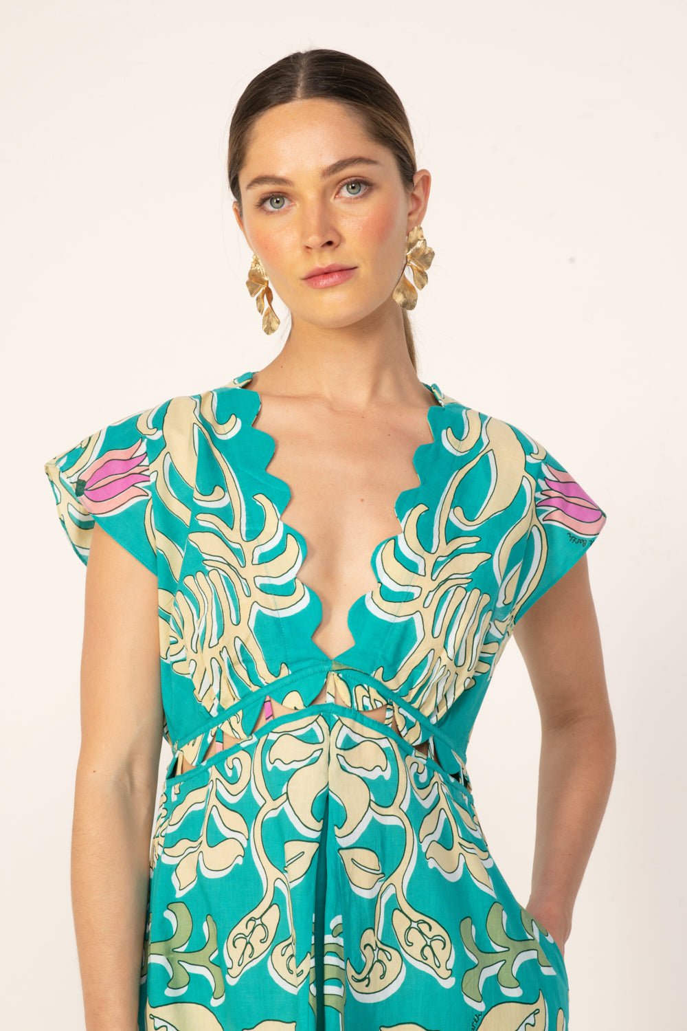 Turquoise Ritual mini dress – Mini Dress Hazel by Poupette St Barth, front view