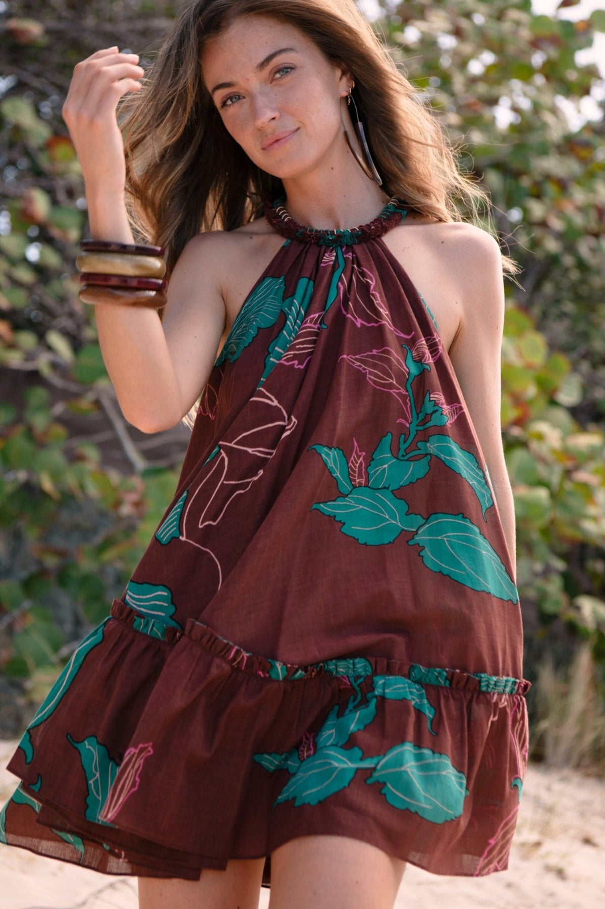Mini Dress Cleo - Brown Hibiscus | Poupette St Barth