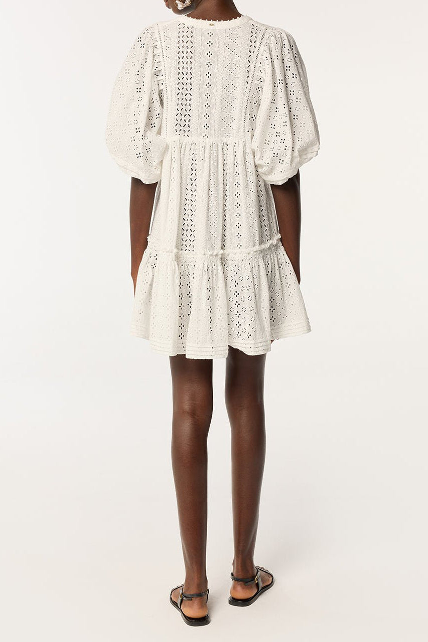 Poupette St Barth Mini Dress Aria in natural white fabric, featuring a sleeveless design and lightweight, flowy style.