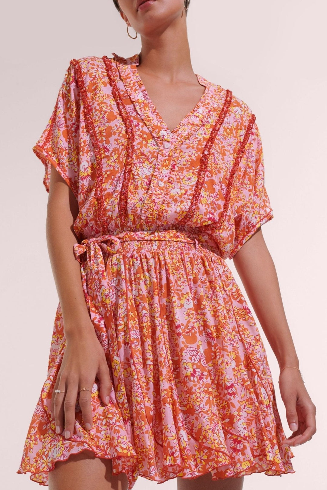 Pink Sweet Bell mini dress – Mini Dress Olivia by Poupette St Barth, front view