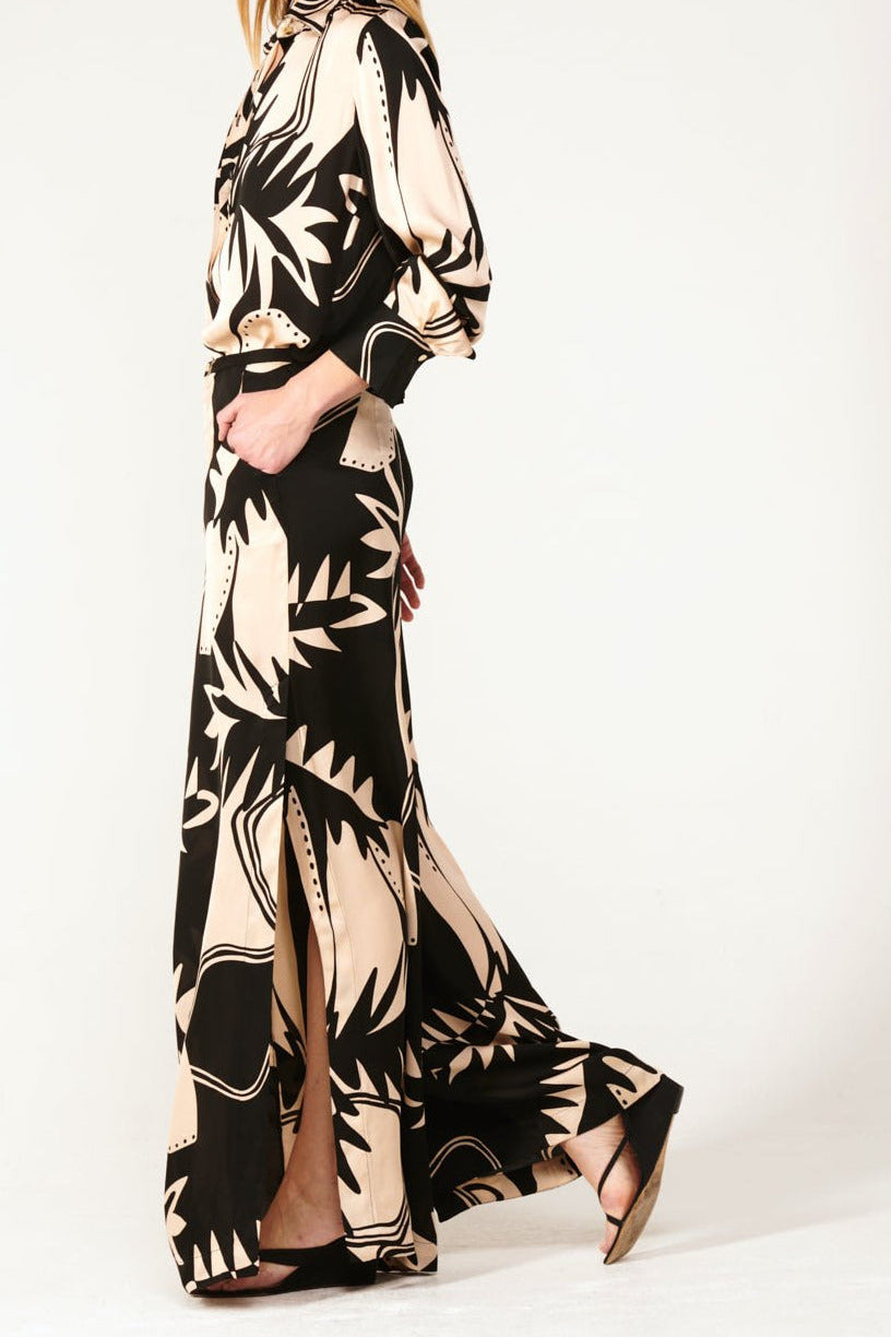 Black Oasis Viscose Satin Pant Clea by Poupette St Barth, featuring a sleek, elegant design and lightweight fabric.