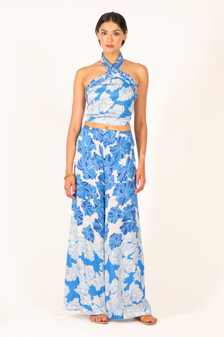 Blue Flower Bunch pants – Pant Clea by Poupette St Barth, front view