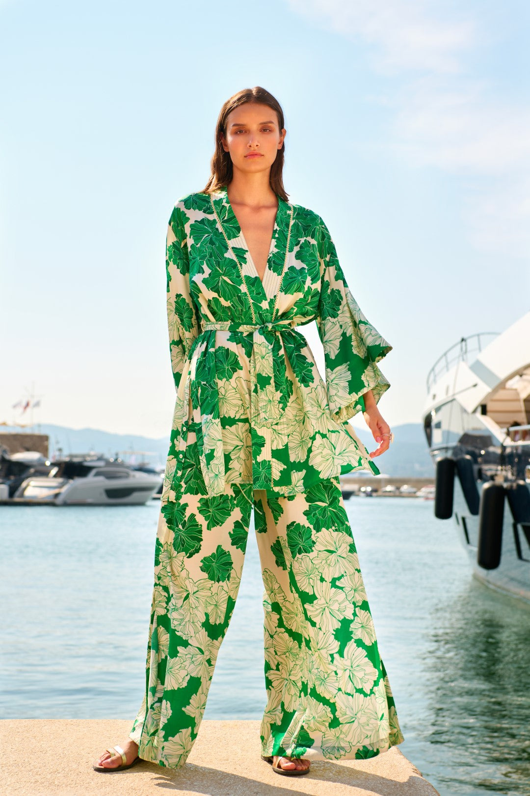 Green Flower Bunch pants – Pant Clea by Poupette St Barth, front view