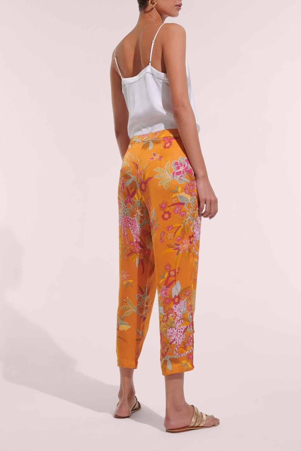 Poupette St Barth orange Leo forest print pants with relaxed fit and elastic waistband, casual and stylish women's pants.