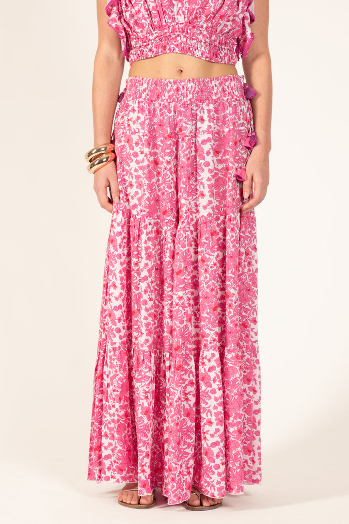 Pink Aquaflora Pant Soledad by Poupette St Barth, featuring lightweight fabric and relaxed fit, displayed on a neutral background.