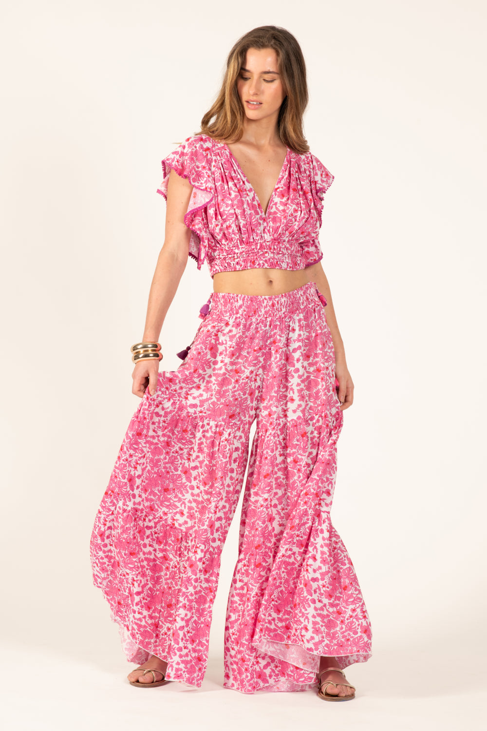 Pink Aquaflora pants – Pant Soledad by Poupette St Barth, front view