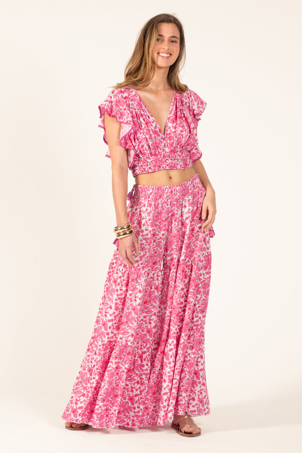 SAINT 4450 アンブレイカブル スリムパンツ Pant Soledad - Pink Aquaflora | Poupette St Barth