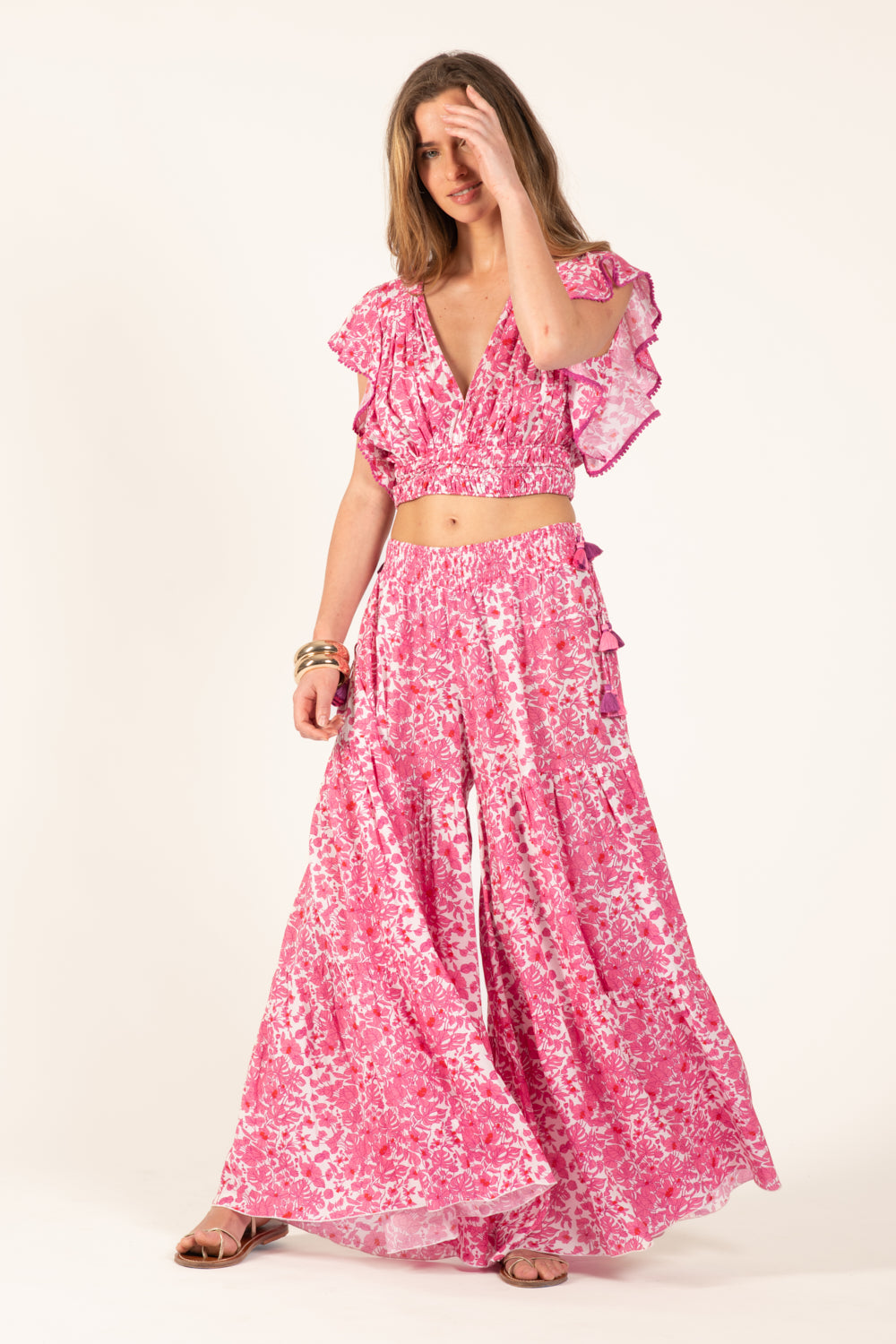 Pink Aquaflora pants – Pant Soledad by Poupette St Barth, view 2