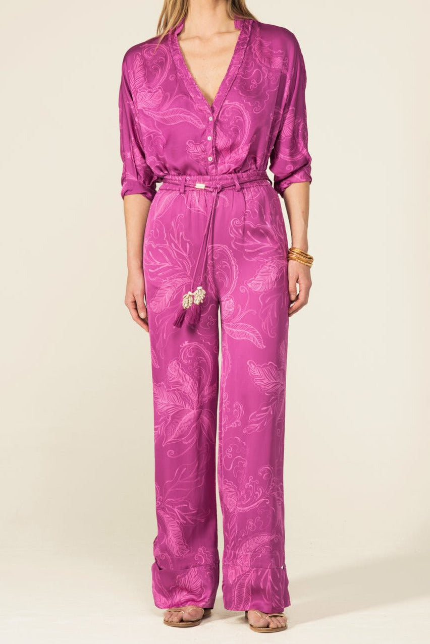Purple Reef Pant Patti by Poupette St Barth, lightweight viscose satin pants with a relaxed fit and stylish design.