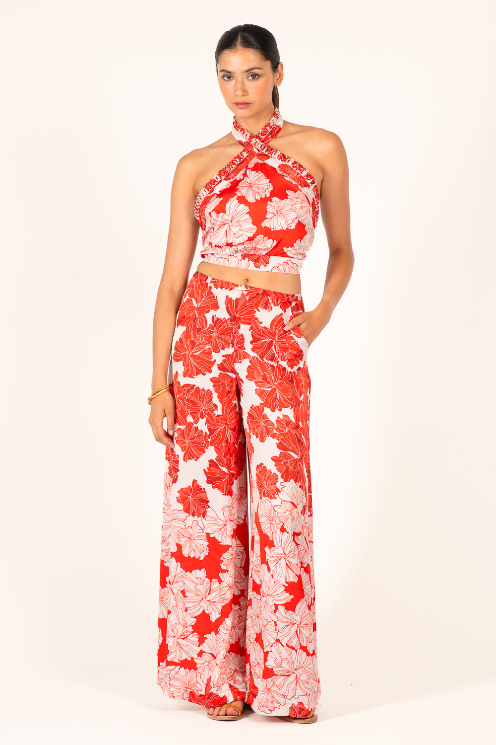 Red Flower Bunch pants – Pant Clea by Poupette St Barth, front view