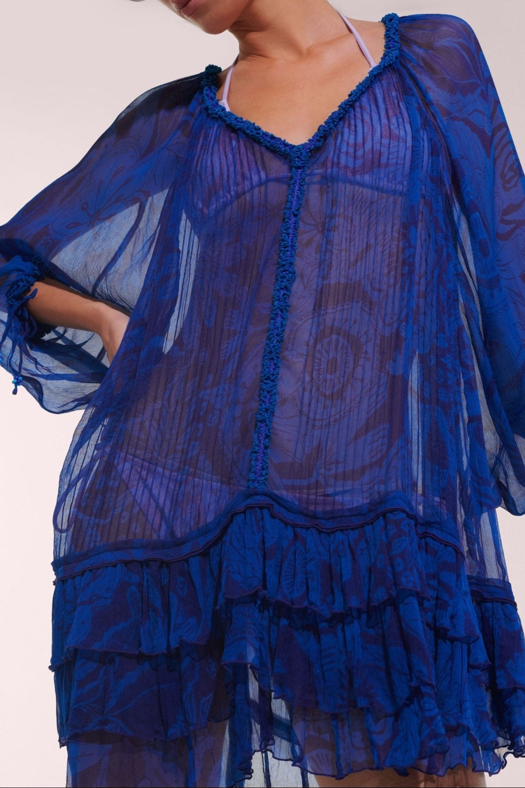 Blue Gauguin poncho – Poncho Nava by Poupette St Barth, front view
