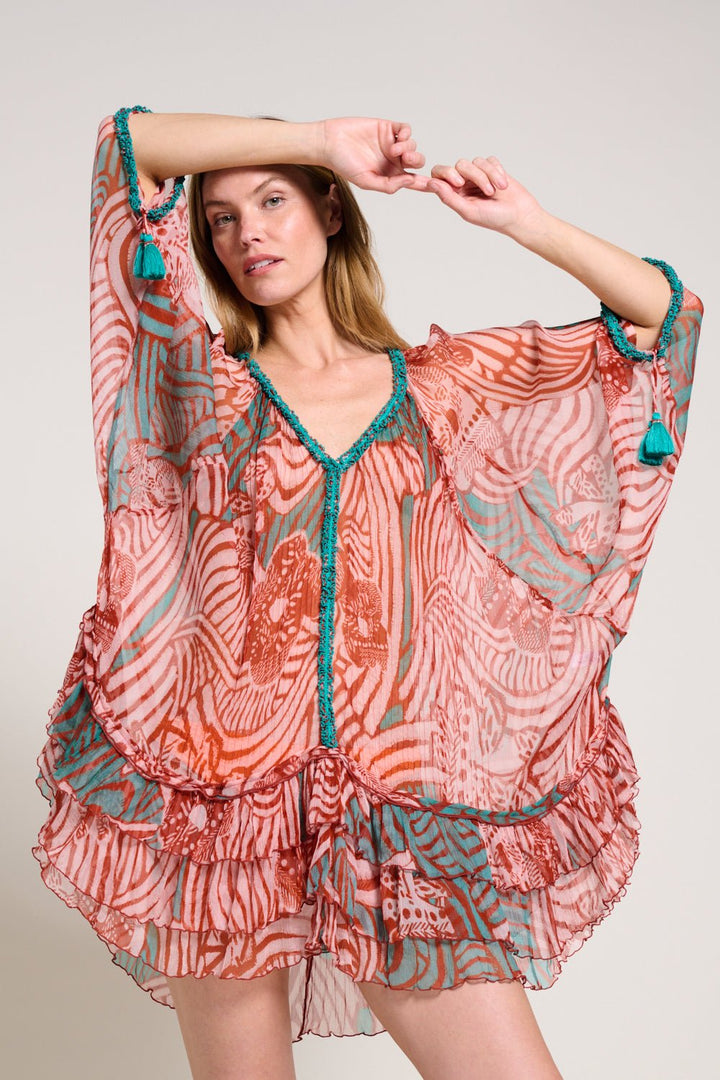 Brick Japonism poncho – Poncho Nava by Poupette St Barth, view 7