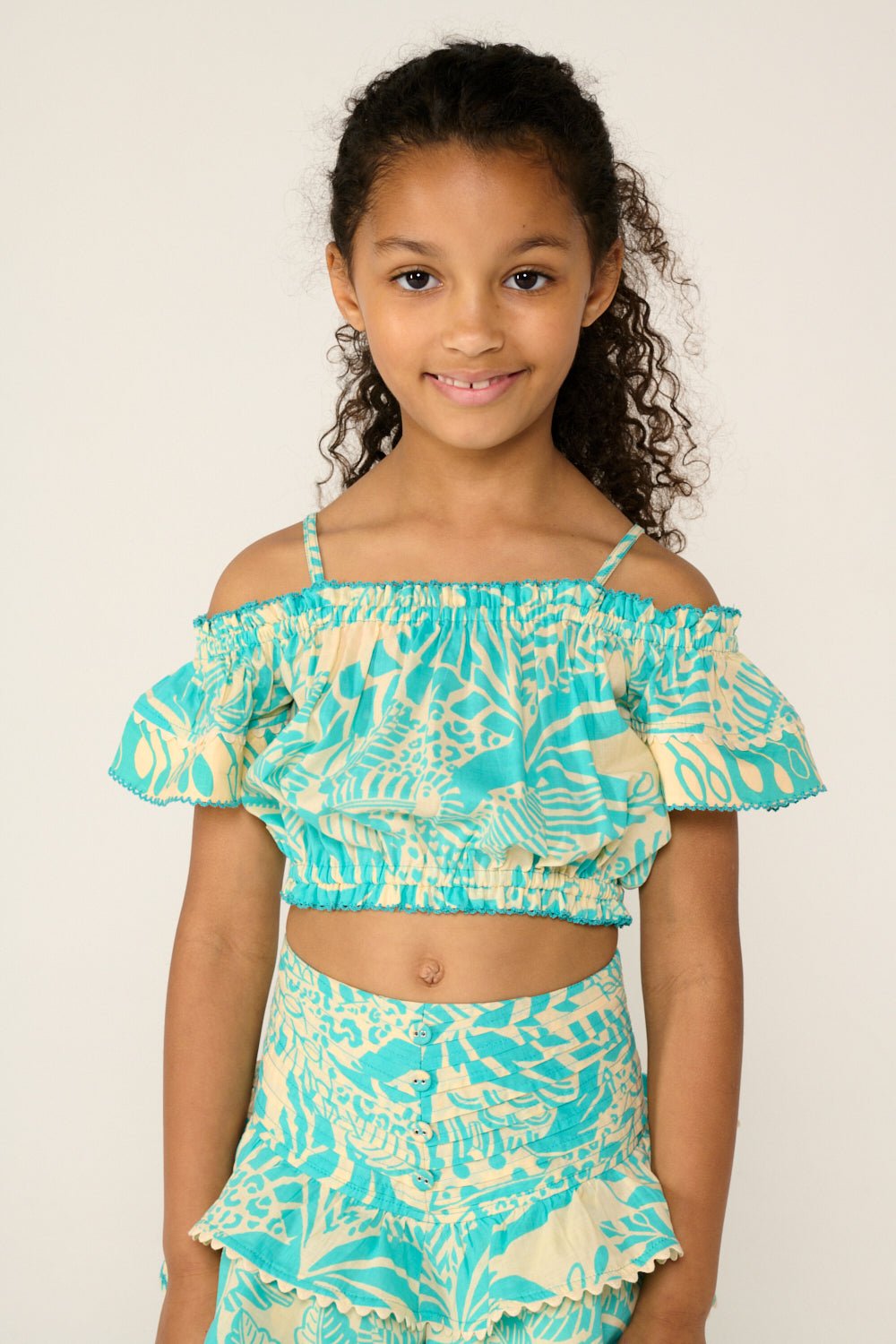 Girls' Aqua Toucan top – Top Donna by Poupette St Barth, front view