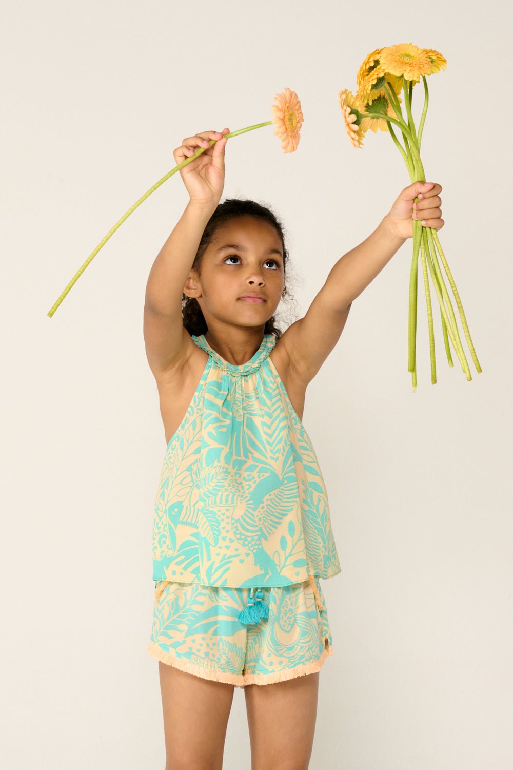 Girls' Aqua Toucan top – Top Cleo by Poupette St Barth, front view