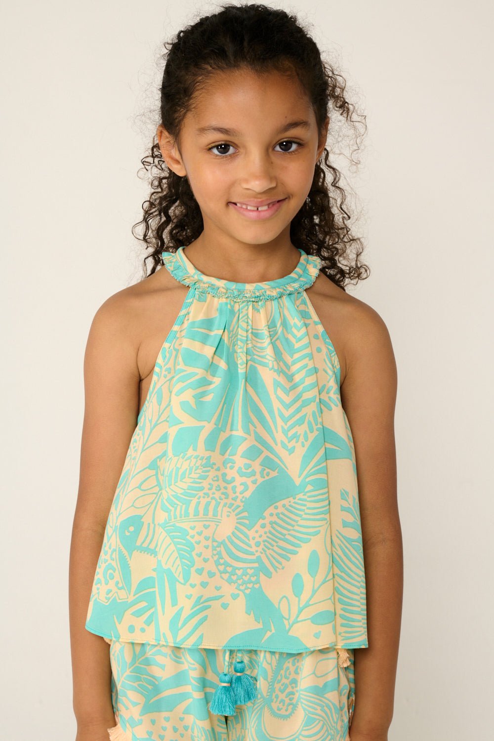 Girls' Aqua Toucan top – Top Cleo by Poupette St Barth, view 2