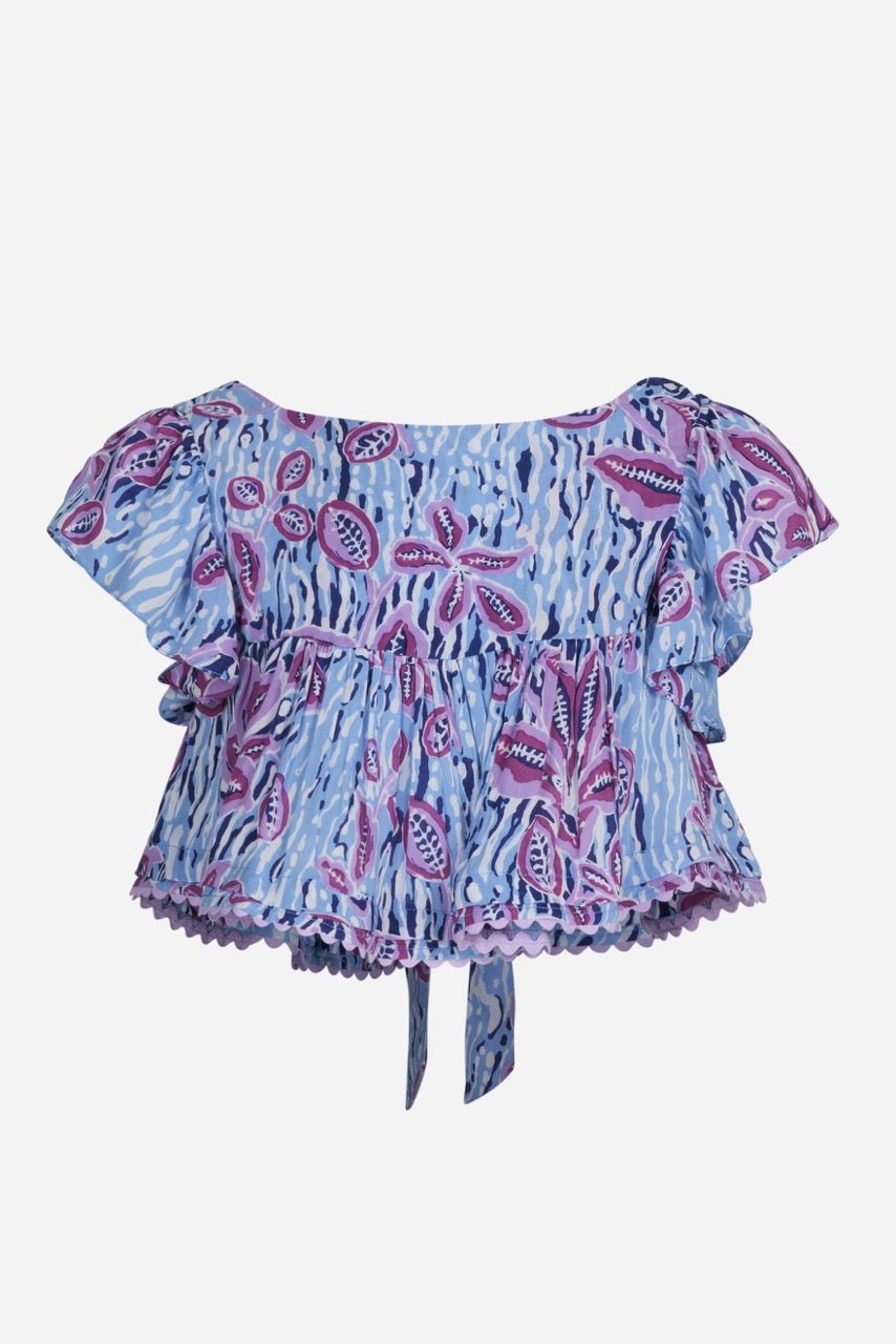 Girls' Blue Exotic Forest top – Top Cycas by Poupette St Barth, front view