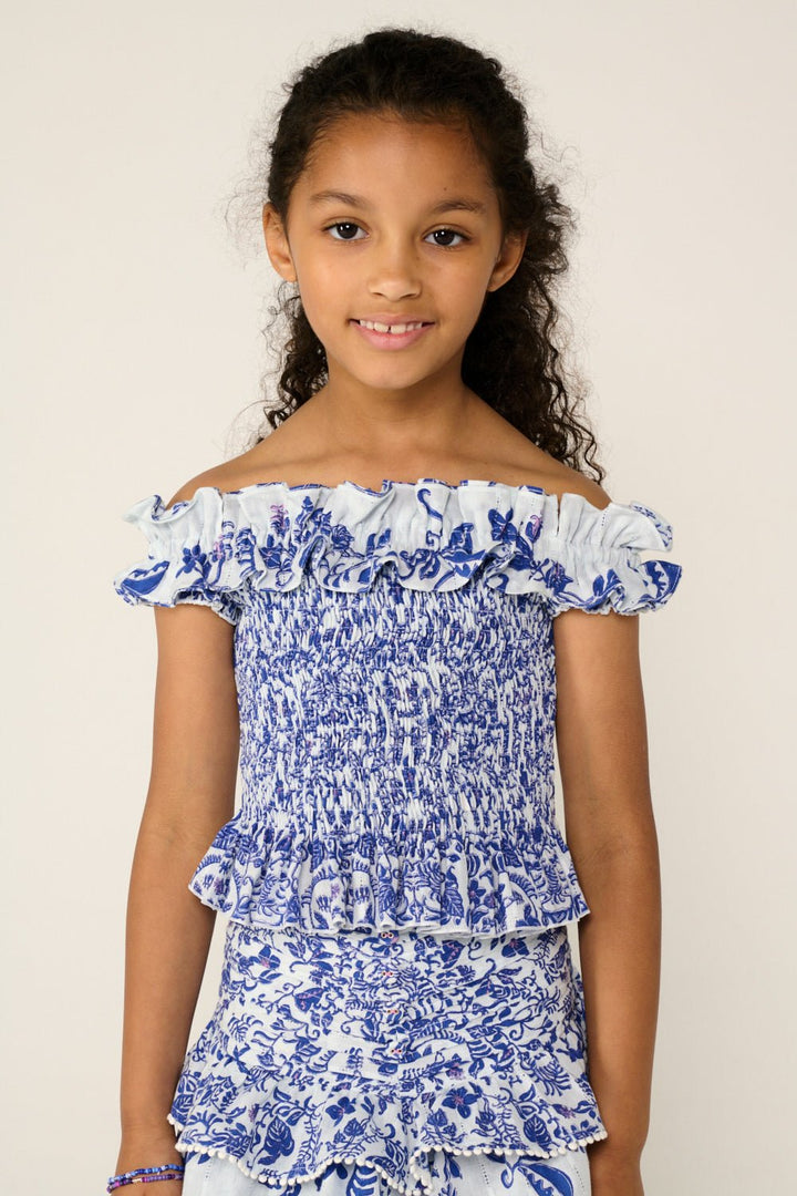 Girls' Blue Tiare top – Top Alitza by Poupette St Barth, front view