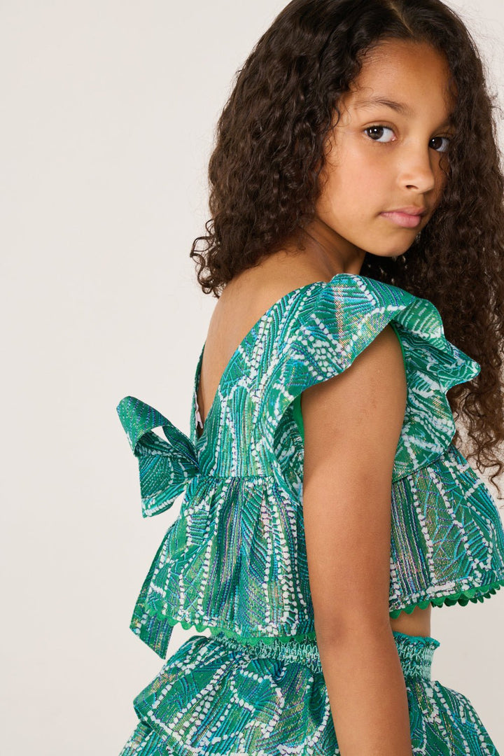 Girls' Green Akoya top – Top Cycas by Poupette St Barth, view 3