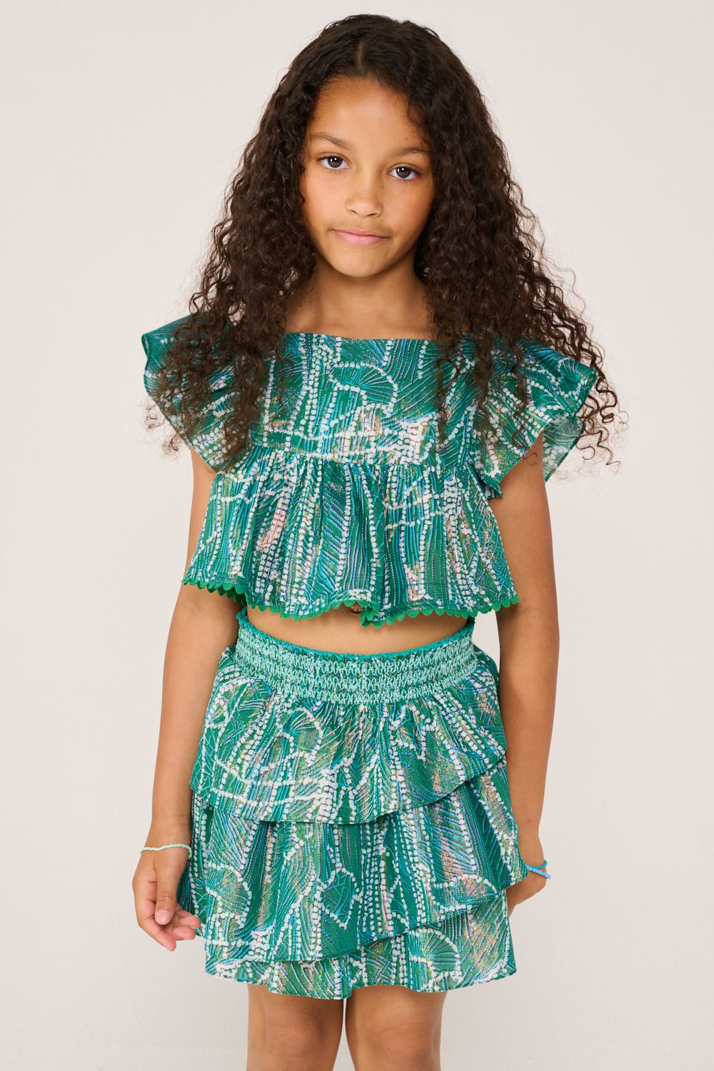 Girls' Green Akoya top – Top Cycas by Poupette St Barth, view 2