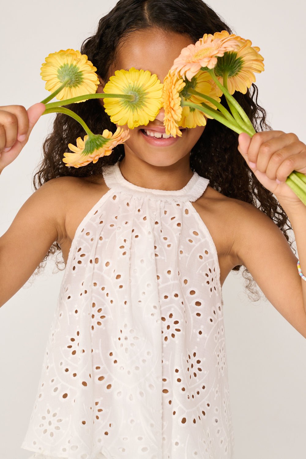 Girls' Natural White top – Top Cleo by Poupette St Barth, front view