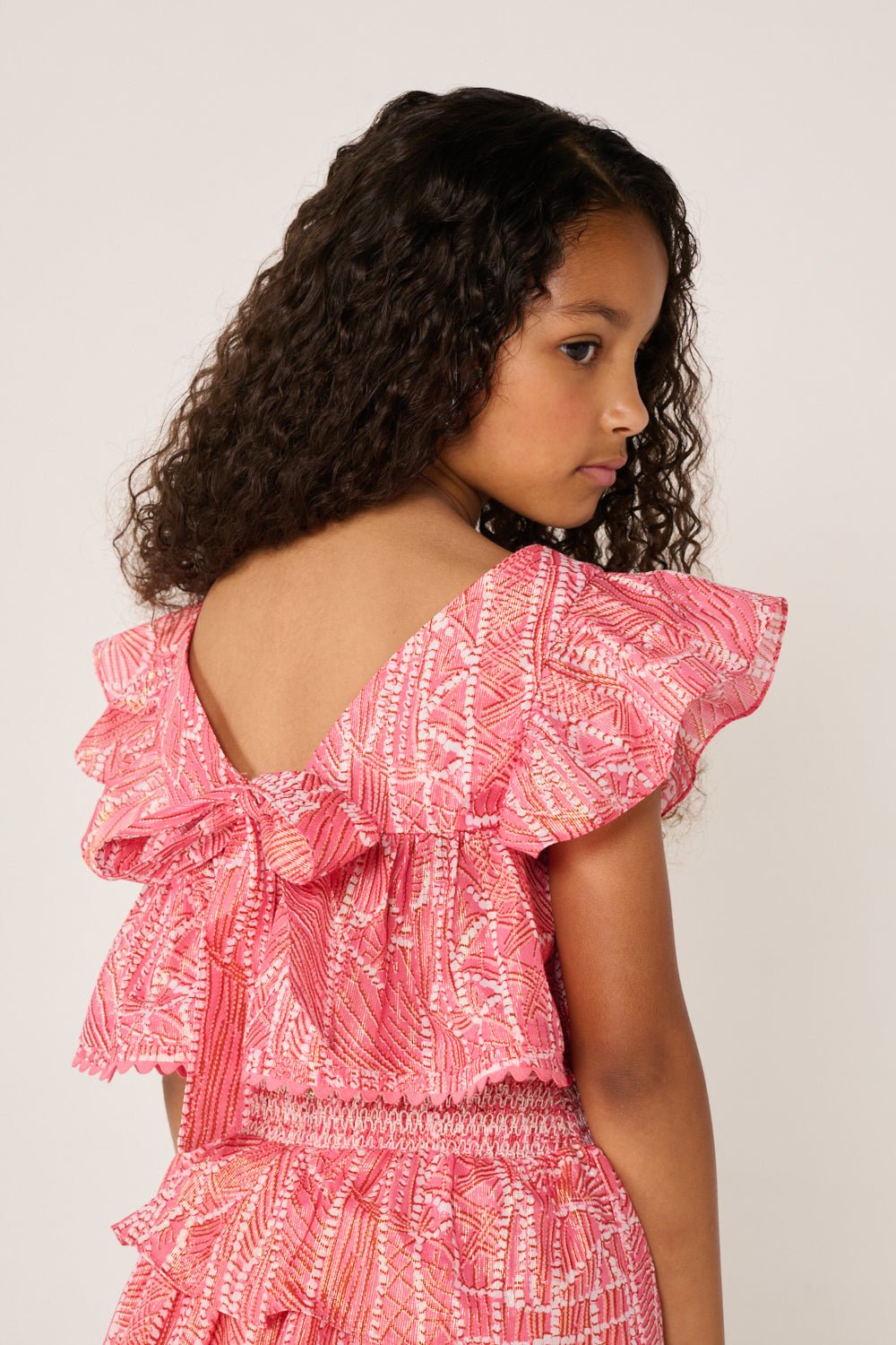 Girls' Pink Akoya top – Top Cycas by Poupette St Barth, fabric detail
