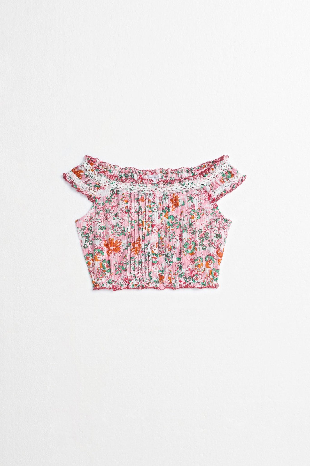 Pink striped kids' top from Poupette St Barth Alba collection featuring a sweet Liberty print and cotton fabric.