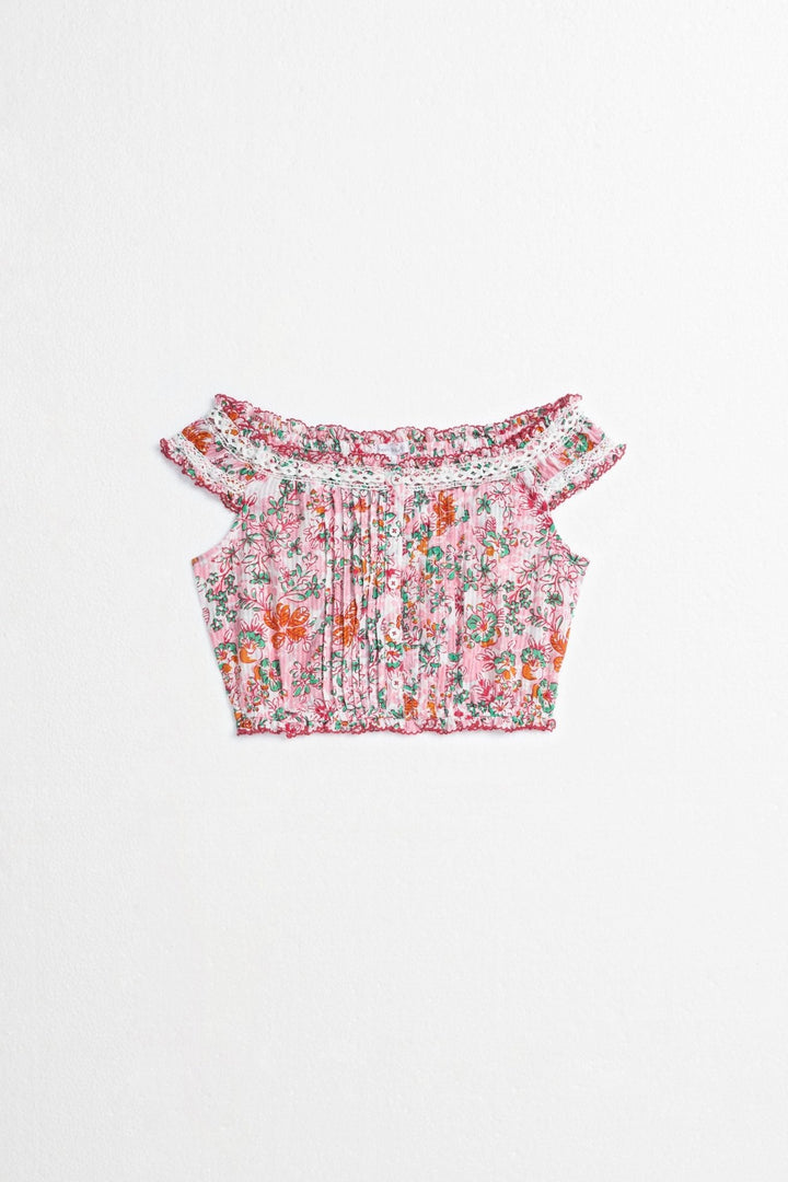 Pink striped kids' top from Poupette St Barth Alba collection featuring a sweet Liberty print and cotton fabric.