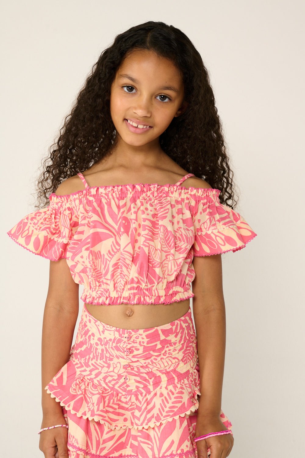 Girls' Pink Toucan top – Top Donna by Poupette St Barth, front view
