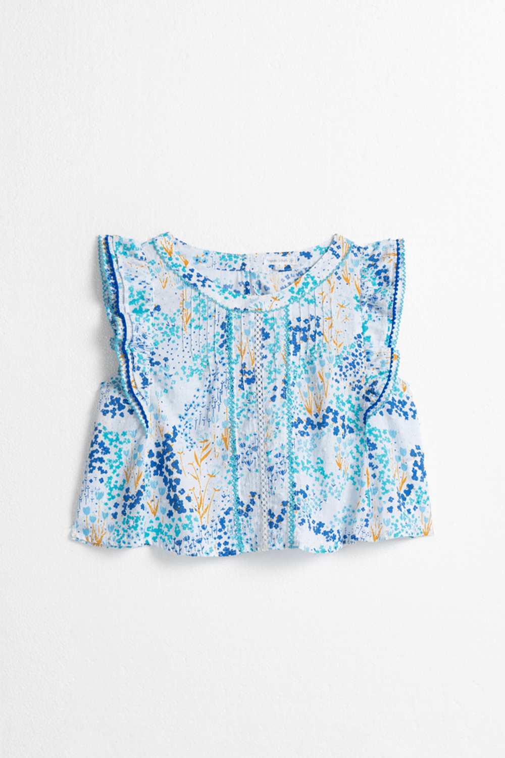 Kids Adeh Top by Poupette St Barth featuring a white and blue tulip design, front view of the children's shirt.